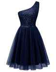 BeryLove Womens Sequin Dress Sparkly Glitter One Shoulder Party Club Dress Bodycon Dresses Prom Dress, Tulle Navy, XX-Large