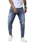 Linvich Men's Ripped Skinny Jeans Blue Distressed Slim Fit Tapered Jean Pants Elastic Washed Destroyed High Waist Jeans