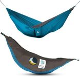 Ticket to the Moon Fair Trade & Handmade 1-2 Person Original-Lightweight-Hammock AQUA/DARK GREY for Travelling, Camping and Everyday Use, XL 3.2 * 2m, 600g, Parachute-Silk, Set-Up < 1 min.