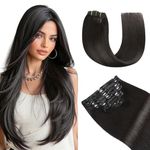 YILITE Human Hair Extensions Clip in 20 Inch Clip in Extensions Real Human Hair Natural Remy Silky Straight Double Weft for Full Head Invisible #1B Off Black 8pcs 120g