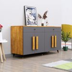 Bniture Multipurpose Storage Cabinet for Living Room, Kitchen, Office, Sideboard Cabinet with 2 Drawer and 4 Door Storage(MP102) (Giant Wood & Slate Grey)