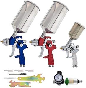 TCP Global Brand HVLP Spray Gun Set - 3 Sprayguns with Cups, Air Regulator & Maintenance Kit for All Auto Paint, Primer, Topcoat & Touch-Up, One Year Warranty