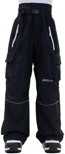 HIGH EXPERIENCE Snowboard Pants for Women Men Baggy Ski Pants Loose Warm Insulation Waterproof Windproof (Black, X-Large)