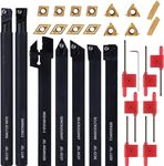 LudoPam Lathe Turning Tools 21Pcs -7Pcs 3/8" 10mm Shank Metal Lathe Tool Holder Set / 14Pcs Indexable Carbide Inserts Golden for Turning Grooving Threading Boring Carbide Inserts Carbide Turning Tool