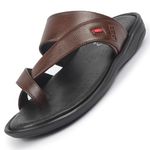 FAUSTO FST FOSMS-2121 TAN-45 Men's Tan Toe Ring Flat Dress Slipper With Memory Cushioned|Multi Strap Slipper For Evening|Slippers For Kurta (11 UK)