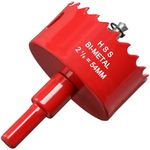 Hole Saw 2-1/8 Inch for Recessed Lighting, 54mm HSS Bi-Metal Hole Saw for Wood, 32mm Cutting Depth Hole Cutter for Wood Cornhole Boards, Plastic, Drywall, Fiberboard, Red