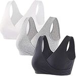 ZUMIY Maternity Nursing Bras, Seamless Maternity Bra for Pregnancy & Breastfeeding, Comfortable Wireless Bra Night Sleep Top (M, Black+Grey+White/3pack)