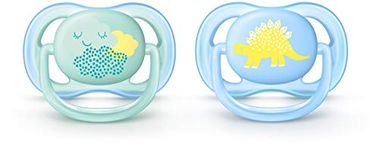 AVENT Silicone Philips Ultra Air Pacifier, 0-6 Months, Contemporary Decos, Blue/Green, 2 Pack, Scf344/20