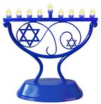 LED Electric Hanukkah Menorah - LED Traditional Whimsical Chanukah Menorah Electric - Battery or USB Powered - USB Cord Included - Blue