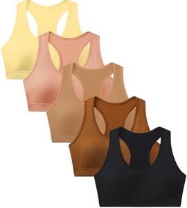 Suekaphin Girls Training Bra Supportive Seamless Sports Bras for Teens Girls with Racerback Removable Pads Pack of 5,Sort-A,Medium
