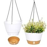 QCQHDU 2 Pack Hanging Planters Set,20cm Indoor Outdoor Hanging Plant Pot Basket,Hanging Flower Pot with Drainage Hole with 3 Hooks for Garden Home(White)