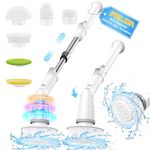 Electric Spin Scrubber Cleaning Brush, 11 in 1 Shower Cleaner with Adjustable Handle and 3 Angle and 6 Brush Heads, 520 RPM Power Scrubber for Bathroom, Swimming Pool, Tub, Grout, Tile, Gap, Sink