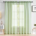 Sage Green Sheer Curtains 84 Inch Length 2 Panels Set, Rod Pocket Semi Sheer Curtain Panels for Kitchen, Light Filiter & Chic Window Treatments Curtains for Kids Room, Bedroom, Set of 2, 52" x 84"