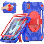 Timecity case for iPad Air 5th/iPad Pro 11 (4th/3rd/2nd)/ iPad Air 4th Generation, Full-Body Drop Protection Case with Rotate Hand Strap/Stand Screen Protector Pen Holder for iPad 10.9/11(Red+Blue)