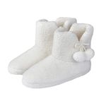 Sleepdown Womens Ladies Teddy Fleece Bootie Slippers Boot, Cream, 6/7 UK