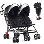 BABY JOY Double Umbrella Stroller, Lightweight Travel Side by Side Twin Stroller with Large Storage, Cup Holder, 5-Point Safety Harness, Adjustable Canopy & Compact Fold for Infant and Toddler