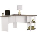 Altra Furniture Dakota L-Shaped Desk with Bookshelves, White/Sonoma Oak