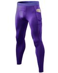 SPVISE Men's Compression Pants Leggings Tights with Pockets Cool Dry Sports Baselayer Athletic Tights for Basketball Running, Purple, Medium