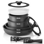 BEZIA Induction Cookware Set 10 Pieces, Nonstick Pots and Pans Set with Removable Handles, for All Hobs, Stackable Design, Dishwasher/Oven Safe, PFAS Free