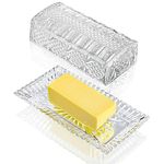 Glass Butter Dish for Countertop - 7 inches Butter Holder,Clear Butter Keeper Container,Dishwasher Safe