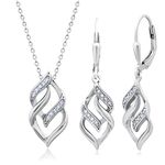 MAX + STONE Diamond Eternity Pendant Necklace and Dangle Earrings for Women Jewelry Set in Sterling Silver | 0.17 Carat Real Diamond Necklace & Earring Set | Diamond Earrings with Diamond Pendant,