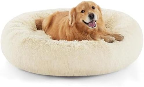 Bedsure Donut Dog Bed Extra Large - Calming Dog Bed for Anti-Anxiety, Round Dog Bed Washable, Fluffy Pet Beds for Large Dogs, Cream, 115x115x25cm