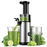 KIDISLE Cold Press Juicer Powerful Masticating Juicer Machines Easy to Clean Slow Juicer Compact Juice Extractor Machine with High Juice Yield, 600ml Juice Cup, Brush Included, BPA-Free, Sliver