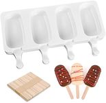 SAKOLLA Popsicle Silicone Mold, 4 Cavities Homemade Cakesicles Mold, Cake Pop Ice Cream Mold with 100 Wooden Sticks (Classic Oval)