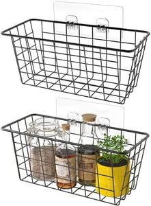 MaraFansie Hanging Kitchen Baskets Wire Storage Basket Over the Cabinet Door Organizer, No Drilling Adhesive Basket for Cabinet Pantry Organization and Kitchen, Bathroom, Storage, 2 Pack, Black