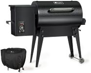 KingChii Portable Electric Wood Pellet Grill & Smoker with Foldable Legs, 456 SQ.IN Grill Capacity, with PID Temperature Control (180-425°F) for Backyard Camping Bake and Roast, Black with Cover