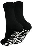 ZAKASA Non-slip Mens Slipper Socks: Grip Socks Mens Cotton Anti Slip Socks Hospital Anti Skid Sock Men Athletic Sports Grippy Sock UK 12-14 Black-1 Pair