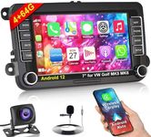 [4+64G] Android Car Radio for Volkswagen VW Passat Golf Polo Jetta Support Wireless Carplay&Android Auto, 7 inch IPS Touchscreen VW Stereo with GPS, WiFi, FM Radio+AHD Backup Camera+MIC