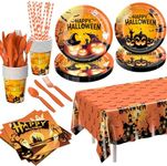 Halloween Party Supplies: Halloween Party Decorations 129 PCS - Disposable Paper Plates Tableware Napkins Cups for Kids Boy Girl Halloween Pumpkin Themed Party Decorations Serve 16