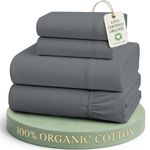 Lane Linen 100% Organic Cotton Queen Sheet Set, 4-Piece Percale Bed Sheets for Queen Bed - Soft, Breathable, Hypoallergenic, Deep Pocket Fits Mattress Up to 15",Hotel Quality Sheets - Charcoal