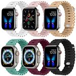 6 Pack Ocean Bands Compatible with Apple Watch Band 49mm 45mm 44mm 42mm 41mm 40mm 38mm, Stretchy Soft Silicone Waterproof Strap Wristbands for iWatch Ultra SE Series 8 7 6 5 4 3 2 1 for Women Men Kids