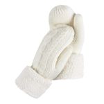 Womens Winter Gloves - Winter Thick Knitted Mittens Warm Plush Lining Gloves for Women Men Cold Weather (White)