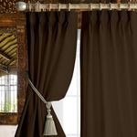 Villey Drapes Triple Pinch Pleated Blackout Curtains Thermal Insulated Room Darkening Curtains for Bedroom/Livingroom Pack of 1 Panels, Tiebacks, Hooks(Cocoa Brown, Custom)