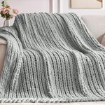 Negwoo Chunky Knit Throw Blanket, 50''*60'' Knitted Throw Blankets for Bed Couch, Handmade Light Grey Crochet Blanket Big Thich Blanket, Machine Washable Cute Comfy Blanket for Home Decor