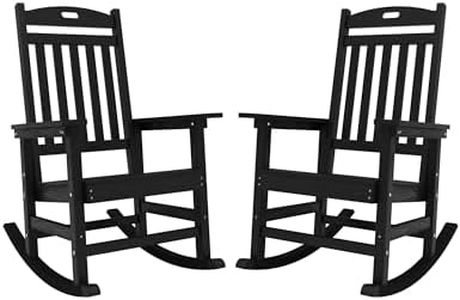 YEFU Outdoor Rocking Chair, Patio Rocking Chair Set of 2 with High Back, Poly Rocking Chair Look Like Real Wood, Widely Used for Lawn, Porch, Backyard, Indoor and Garden,380lb Heavy Duty (Black)