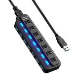 USB HUB - USB 3.0 Ports with Individual Power Switch, Data Splitter & Power Hub (7 Ports)