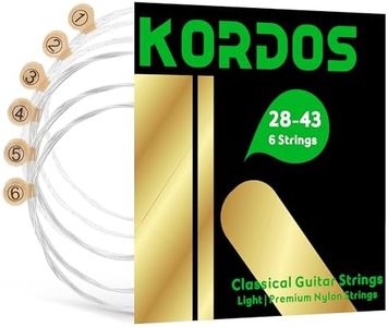 KORDOS Nylon Guitar Strings for Classical Guitar Acoustic Nylon Strings, Vacuum-sealed Long-lasting, 85/15 Bronze, LightTension, Tie Ends, 28-43