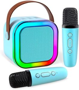 Mini Karaoke Machine,Portable Bluetooth Speaker with 2 Wireless Microphone for Kids Adults with Led Lights,Christmas Birthday Gifts for Girls Ages 4-12 Years Old Support USB/TF/AUX for Home Party,Blue