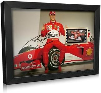 ORIMAMI Signed Michael Schumacher Poster Wooden Framed Photo Art Decor 8x6 Inches,with 1x35mm Film Display,Cool Collectible Gifts for F1 Ferrari Racing Fans