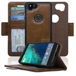 Navor Detachable Magnetic Wallet Case for Google Pixel 2 [RFID Protection] [Logo Hole] [Vajio Series]-Brown