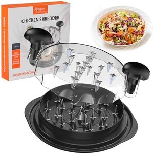 Upgrade Chicken Shredder, 10''Chicken Shredder Tool Twist with Transparent Lid, Ergonomic Handle and Anti-Slip Base, Dishwasher Safe, Cleaning Brush, Heat Resistant (Black)
