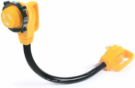 Camco 55522 18" 30 AMP Standard Male / 30 AMP 90 Degree Locking Female PowerGrip Adapter