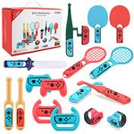 18 in 1 Switch Sport Accessories Set for N-S Sports Game, AIMMIE Somatosensory Set Party Pack Game with Tennis Racket, Controller Grips, Racing Wheel,Bandage, Golf Club Wheels, Drum Stick, Fishing Rod