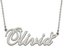 HUAN XUN Silver Initial Letter Necklace for Women Girls Olivia Custom Nameplate