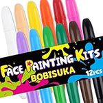 BOBISUKA Face Body Paint Sticks Kit, 12 Color Water Based Face Painting Crayon Set for Art Theater Halloween Party Cosplay Clown SFX Makeup for Women Adults, Non-Toxic Washable