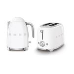 Smeg EEJB117 1.7L, 3kw Kettle and 2 Slice, Self Centring 950W Toaster Set in White, KLF03WHUK/TSF01WHUK